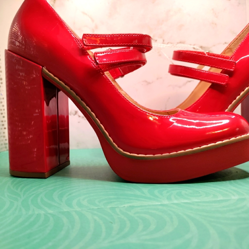 Red patent mod Mary Janes